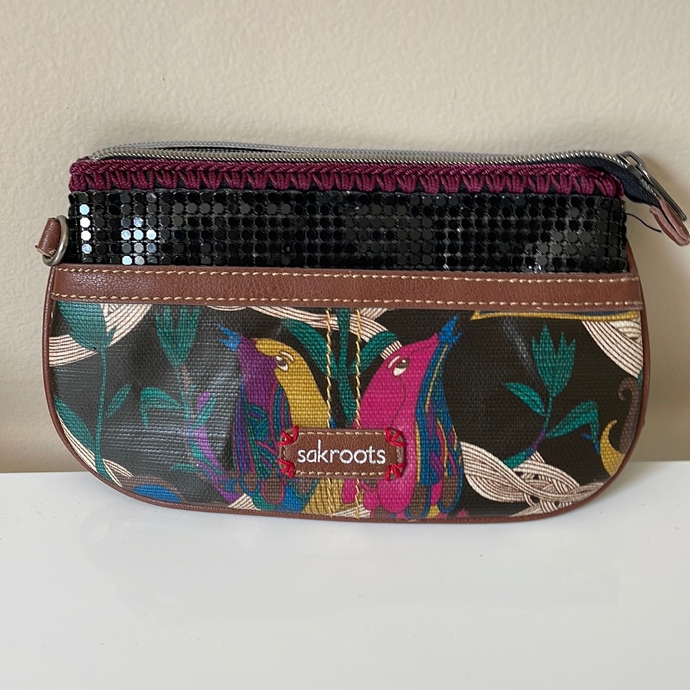 Sakroots Coated Canvas Peace/Bird Multicolored Floral Print Small bag Wristlet